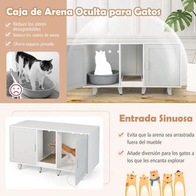 Movel para caixa areia para gatos com tábua de raspar escondida para a casa de banho e pernas de madeira amovíveis 120 x 52 x 65 cm Cinzento