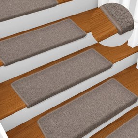 vidaXL Tapete/carpete para degraus 15 pcs 65x21x4 cm castanho-claro