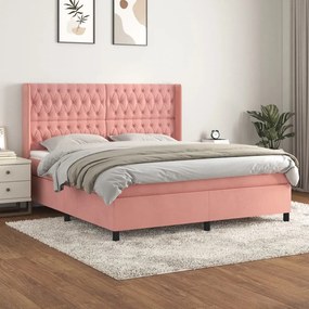 vidaXL Cama com molas/colchão 180x200 cm veludo rosa