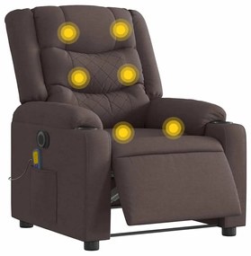 vidaXL Poltrona reclinável massagens elétrica tecido castanho-escuro