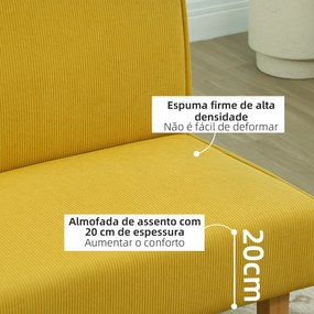 Sofá de 2 Lugares Estofado em Veludo Cotelê Sofá Sala de Estar com 2 Entradas USB 1 Entrada Tipo C 110x60x85 cm Amarelo