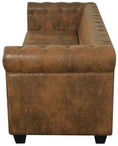 Sofá Chesterfield 3 lugares couro artificial castanho