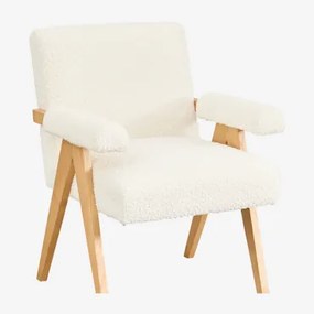 Pacote De 4 Cadeiras De Jantar Com Braços Em Madeira E Tecido Bouclé Lucca Caracóis Blanco - Sklum