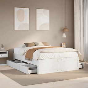 Cama sem colchão com gavetas 140x200 cm pinho maciço branco
