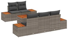 Conjunto de Sofá de Jardim de 6 Peças com Almofadas Cinzento Rattan Po