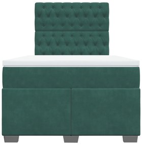 Cama boxspring com colchão 120x190 cm veludo verde-escuro