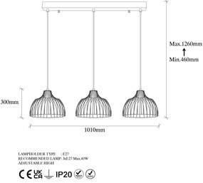 Candeeiro Suspenso Kozan – Preto Antigo – 101 x 28 x 46-126 cm