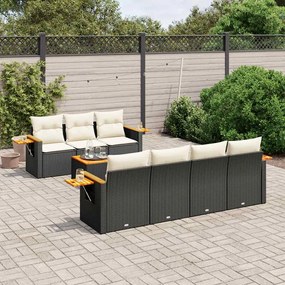 8 pcs conjunto sofás de jardim com almofadões vime PE preto