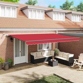 vidaXL Toldo Retrátil Automático com LED Vermelho 500x300 cm