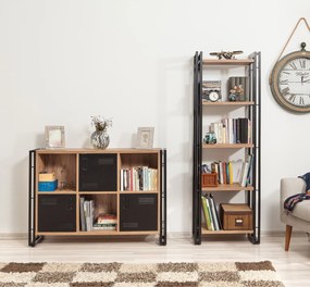 Conjunto de Mobiliário de Sala Cosmo – Pinho Atlântico Preto – Estante