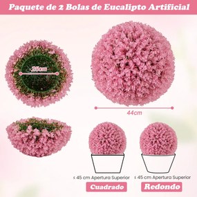 2 bolas artificiais de eucalipto sintético decorativo 44 cm com 7 camadas de folhas Bola de jardim cor-de-rosa