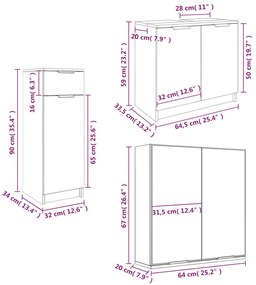 3 pcs conjunto móveis casa de banho madeira processada branco
