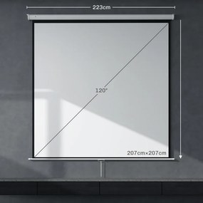 Tela de Projeção Manual 120 Polegadas  207x207 cm Portátil Formato 1:1 para Interior e Exterior Cinema em Casa Branco