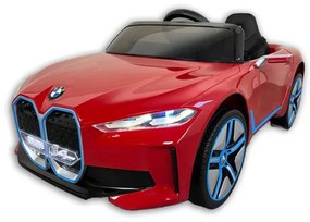 Carro elétrico para crianças BMW I4 12V 2.4G, rodas de borracha, Assento acolchoado Vermelho Metalizado