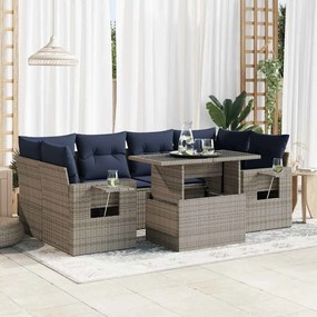 7 pcs conjunto sofás jardim c/ almofadões vime PE/acácia preto