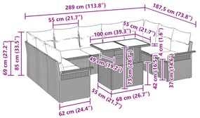 Conjunto de Sofá de Jardim vidaXL com 10 Peças e Almofadas em Bege Rat