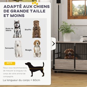 Gaiola para cães de interior, mesa auxiliar, 100 x 60 x 68 cm, casota, 3 portas com fechadura, acabamento em cor nogueira, preto
