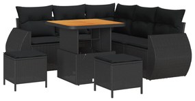 vidaXL Conjunto de Sofá de Jardim com almofada 8 pcs Preto vime PE