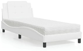 Cama com colchão 90x200 cm couro artificial branco