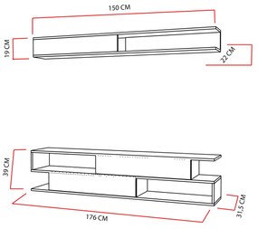 Móvel TV Sims – Branco e Teca – 176x39x31,5 cm
