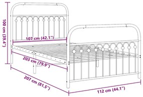 Estrutura de cama com cabeceira e pés 107x203 cm metal preto