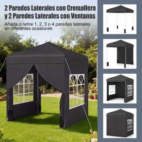 Tenda dobrável 194 x 194 cm, com 4 paredes laterais, 3 alturas ajustáveis, e 4 sacos de areia, 8 estacas, Preta