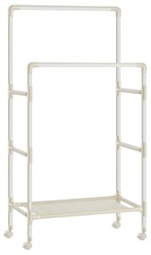 Cabideiro de metal SONGMICS RDR101W02 com 2 varões, 1 prateleira, 4 rodas, carga máxima de 55 kg, fácil montagem, branco