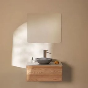 Conjunto De Móvel De Casa De Banho Em Madeira De Freixo Tedrik Castanho Fresno & Cimento Cinzento Redondo Ø40 Cm Tarsis & Led - Sklum