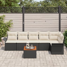 Conjunto de Sofás de Jardim de 7 Peças com Almofadas Preto Rattan Sint