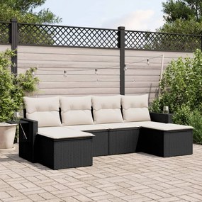 vidaXL 6 pcs conjunto sofás de jardim c/ almofadões vime PE preto