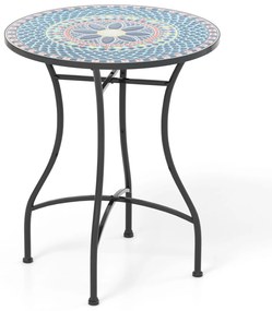 Conjunto de 3 peças para bistrô com padrão de mosaico e estrutura de metal - Cadeiras - Azul