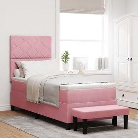 Cama Box Spring com Colchão &amp; Banco Rosa 80x200 cm Veludo