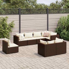 vidaXL 8 pcs conjunto lounge de jardim c/ almofadões vime PE castanho