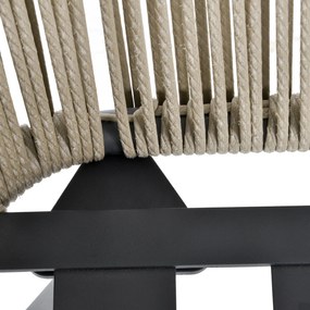 Conjunto de móveis de vime 1 mesa redonda e 2 cadeiras Poltrona com almofadas acolchoadas para varanda Aço cáqui e cinza