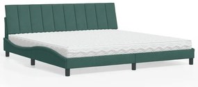 Cama com colchão 200x200 cm veludo verde-escuro