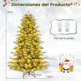 Árvore de Natal artificial de 180 cm (DECORAÇÕES NÃO INCLUIDAS) pré-iluminada com 270 luzes LED brancas quentes 746 ramos de PE e PVC e base verde