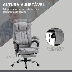 Cadeira de Escritório com 6 Pontos de Massagem Giratória Encosto Reclinável 135º Função de Aquecimento 62x67x113-120 cm Cinza