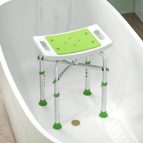 Banco de duche 42,5 L x 27 P x 44-51,5 A cm assento almofadado e ajustável, pés com ventosas antiderrapantes, em alumínio verde