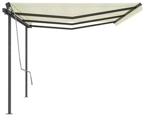 Toldo retrátil manual com postes 6x3 m cor creme