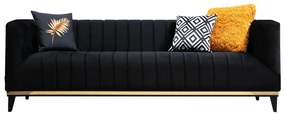 Sofá de 3 Lugares Bellino – Preto e Dourado – 222x89x75 cm