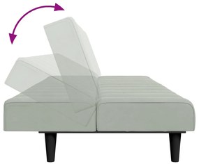 Sofá-cama 2 lugares c/ apoio de pés veludo cinza-claro