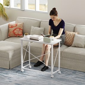 Secretária dobrável com mesa para computador de 80 x 40 cm com rodas, para escritório em casa, quarto e espaços pequenos, branca