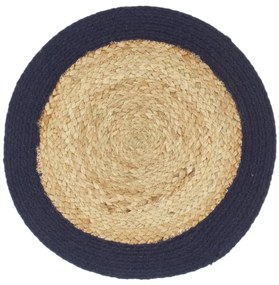 Individuais mesa 6 pcs juta e algodão 38cm natural/azul-marinho