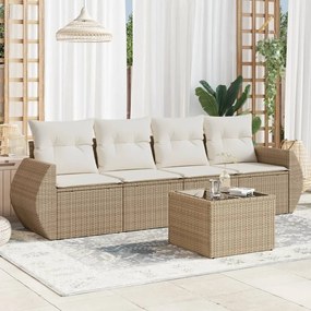 5 pcs conjunto de sofás p/ jardim com almofadões vime PE bege