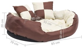 Almofadão p/ cães reversível lavável 85x70x20 cm castanho/creme