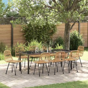 vidaXL Conjunto de Jantar de Jardim 9 Peças Marrom Polyrattan