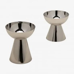 Conjunto De 2 Castiçais Em Aço Inoxidável Silentinan Aço Inoxidável Brilhante - Sklum