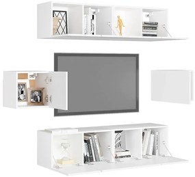 6 pcs conjunto de móveis de TV derivados de madeira branco