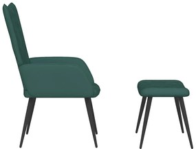 Cadeira de descanso com banco veludo verde-escuro