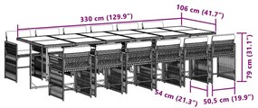 13 pcs conj. jantar jardim c/ almofadões vime PE bege misturado